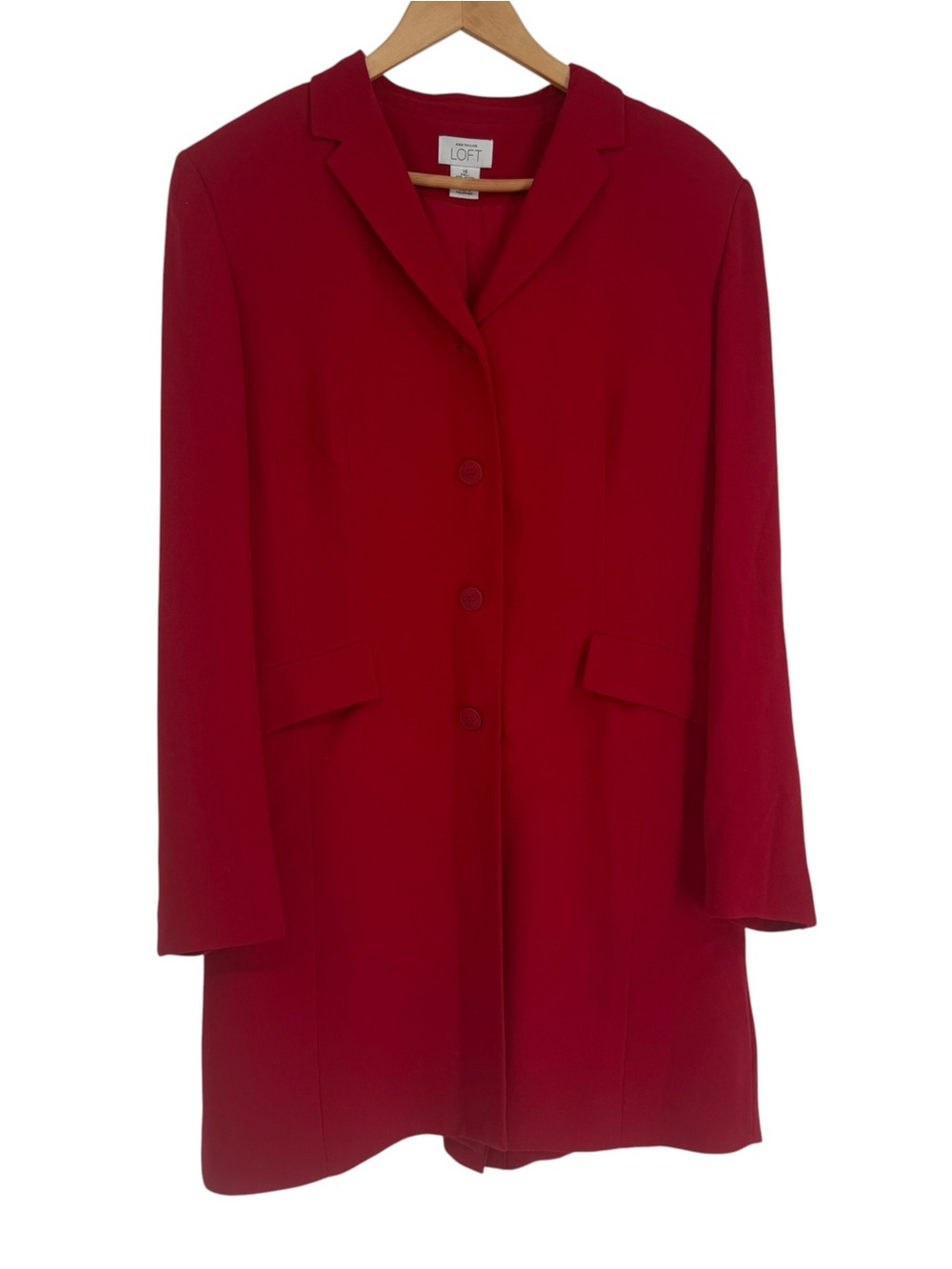 Loft Red Long-Line Blazer Size 14 Lined 4-button Career wool Collared Workwear